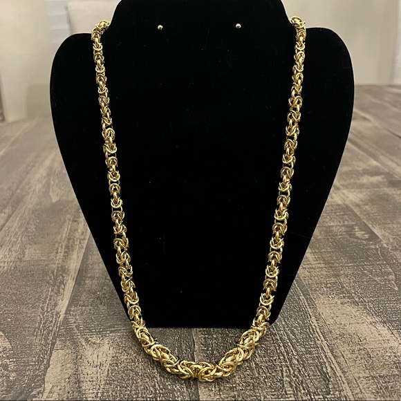 Byzantine Graduated Necklace. Gold tone long statement necklace - Picture 1 of 6